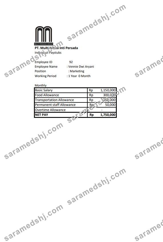 PT. Multi Kreasi Inti Persada salary pay stub Word and PDF template